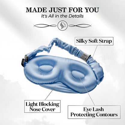 SLEEP SANCTUARY 100% Pure Mulberry Silk Sleep Mask - 22 Momme Light Blocking 3D Contour Silk Eye Mask for Sleeping - Secure Fit for Side Sleepers, Women & Men - Cloud Soft (Misty Blue)