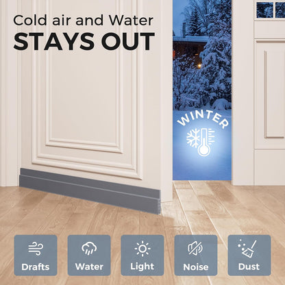 Grotheory 2 Pack Door Draft Stopper, Door Sweep, Weather Stripping Seal | Self-adhesive silicone under door draft stopper for windows and garages, blocks drafts, noise, light, dust and bugs