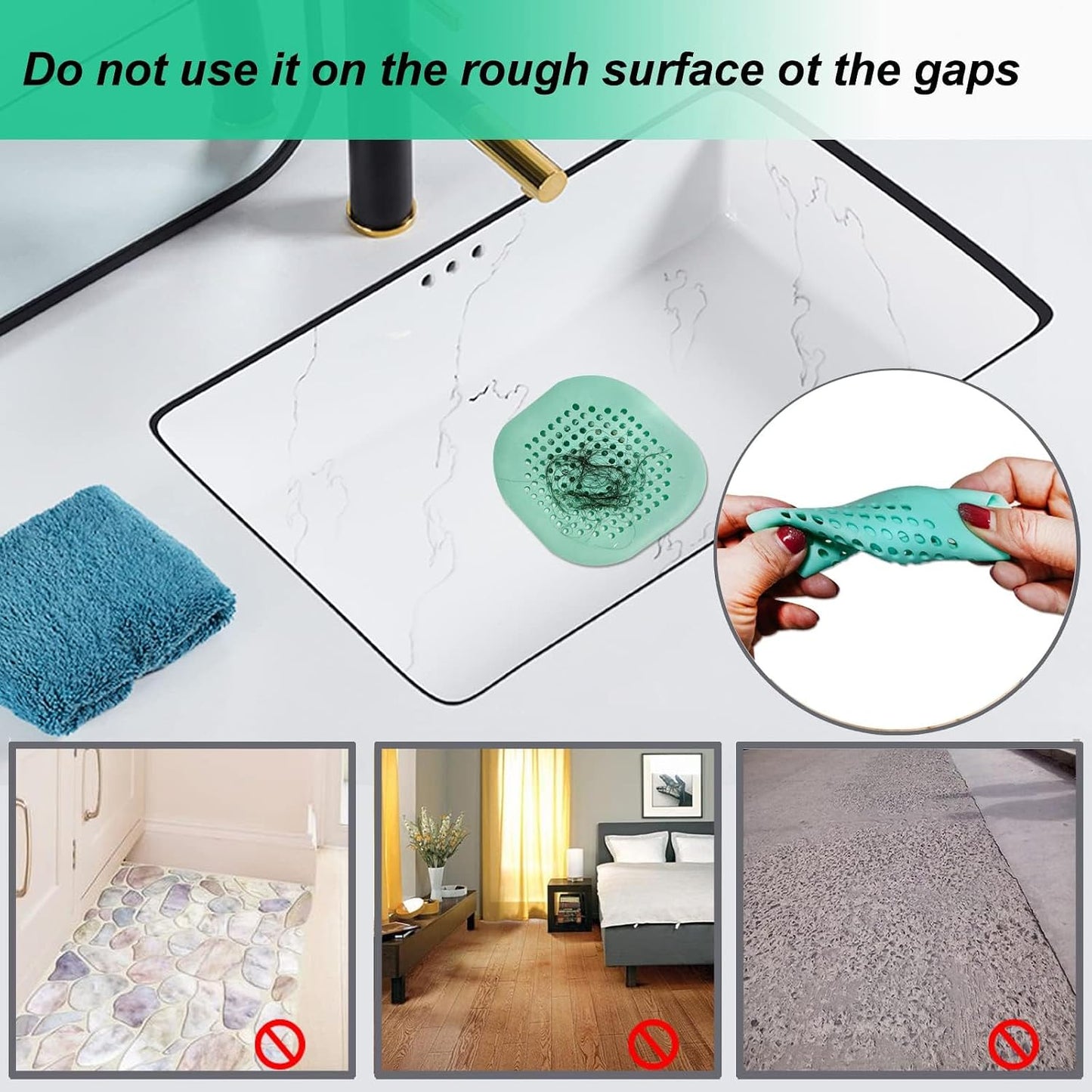 Bovinde Hair Drain Catcher,Square Cover for Shower 2 Pack (Black) | Drainer Cover Silicone Hair Stopper with Suction Cups,Protector Accessories,Easy to Install Suit for Bathroom,Bathtub,Sink