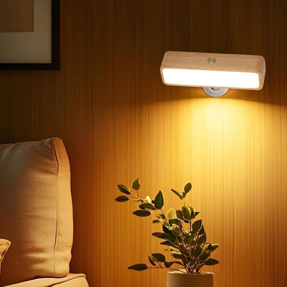 Battery Operated Wall Sconces Set of Two, Rechargeable Wall Lights Battery Operated, Wood Stick On Wall Mounted lamp Bedside Reading for Bedroom, Stepless Dimmable Wall Lamps for Living Room