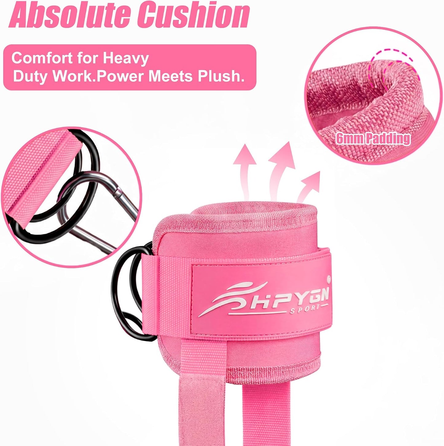 HPYGN Ankle Strap for Cable Machine, Padded Ankle Straps for Cable Machine Kickbacks, Glute Workouts, Leg Extensions, Curls, Booty Hip Abductors Exercise, Adjustable Comfort Ankle Cuff for Gym