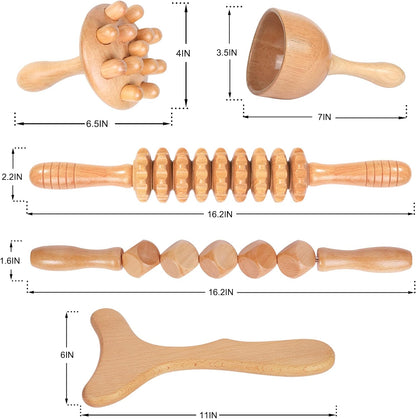 Komogir Wood Therapy Massage Tools 5-in-1 Lymphatic Drainage Massager Maderoterapia Kit Wooden Massager Body Sculpting Tools for Muscle Pain Relief, Anti-Cellulite, Body Contouring and Shaping
