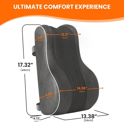 CloudBliss Lumbar Support Pillow, Memory Foam for Office Chair, Black | Ergonomic High-Density Memory Foam, Adjustable Straps, Washable Mesh Cover, Lower Back Support for Office, Gaming & Car Seat