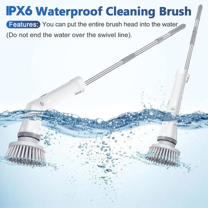 Qimedo Electric Spin Scrubber Q3, 6000mAh, Extra-Large Brush Head, 1200RPM | Floor Scrubber Machine with Long Handle, Cordless Cleaning Brush, 8 Brush Heads and Smart Display for Showers, Tubs and Tile