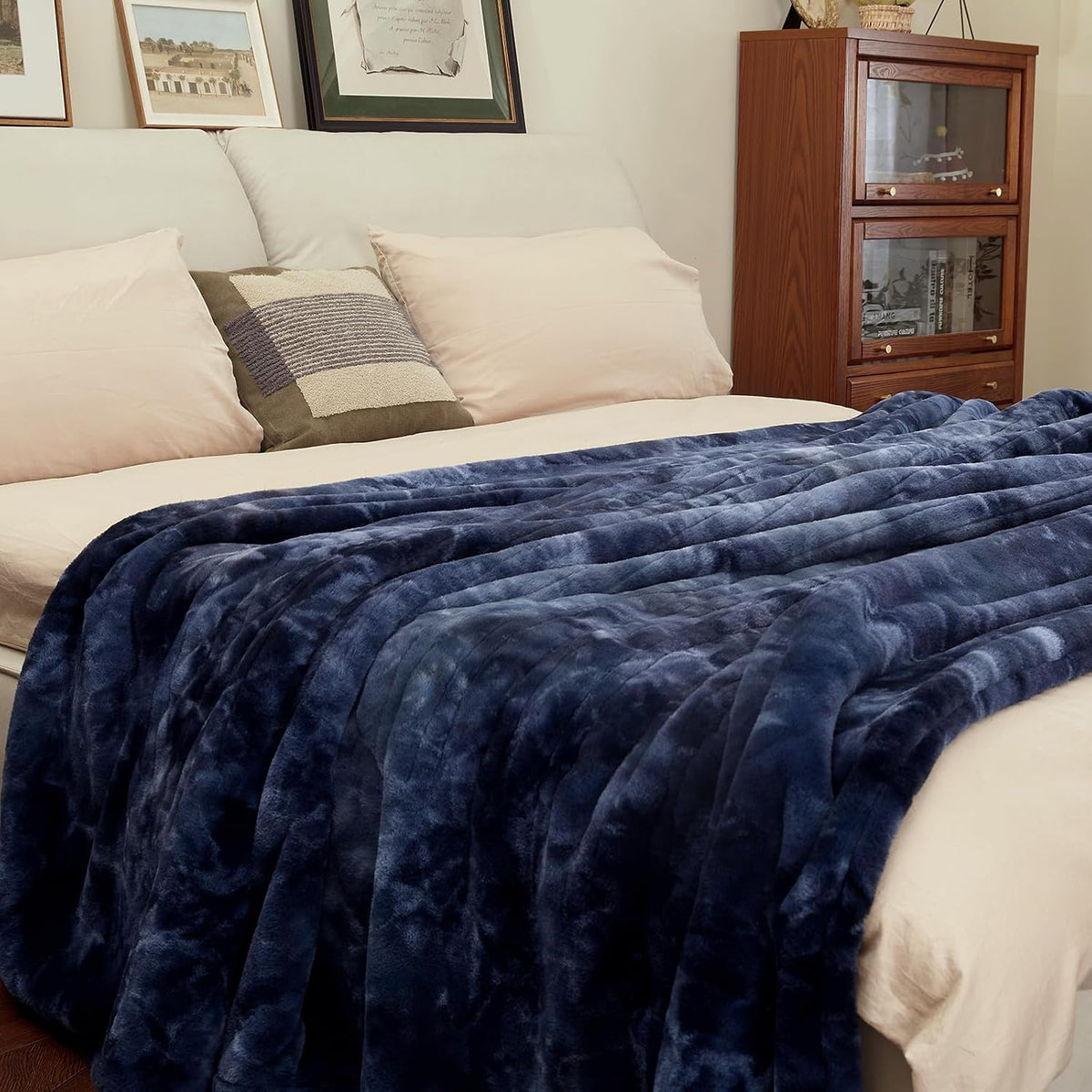 MAXEVE Electric Heated Throw Faux Rabbit Fur Blanket 8 Heating Levels