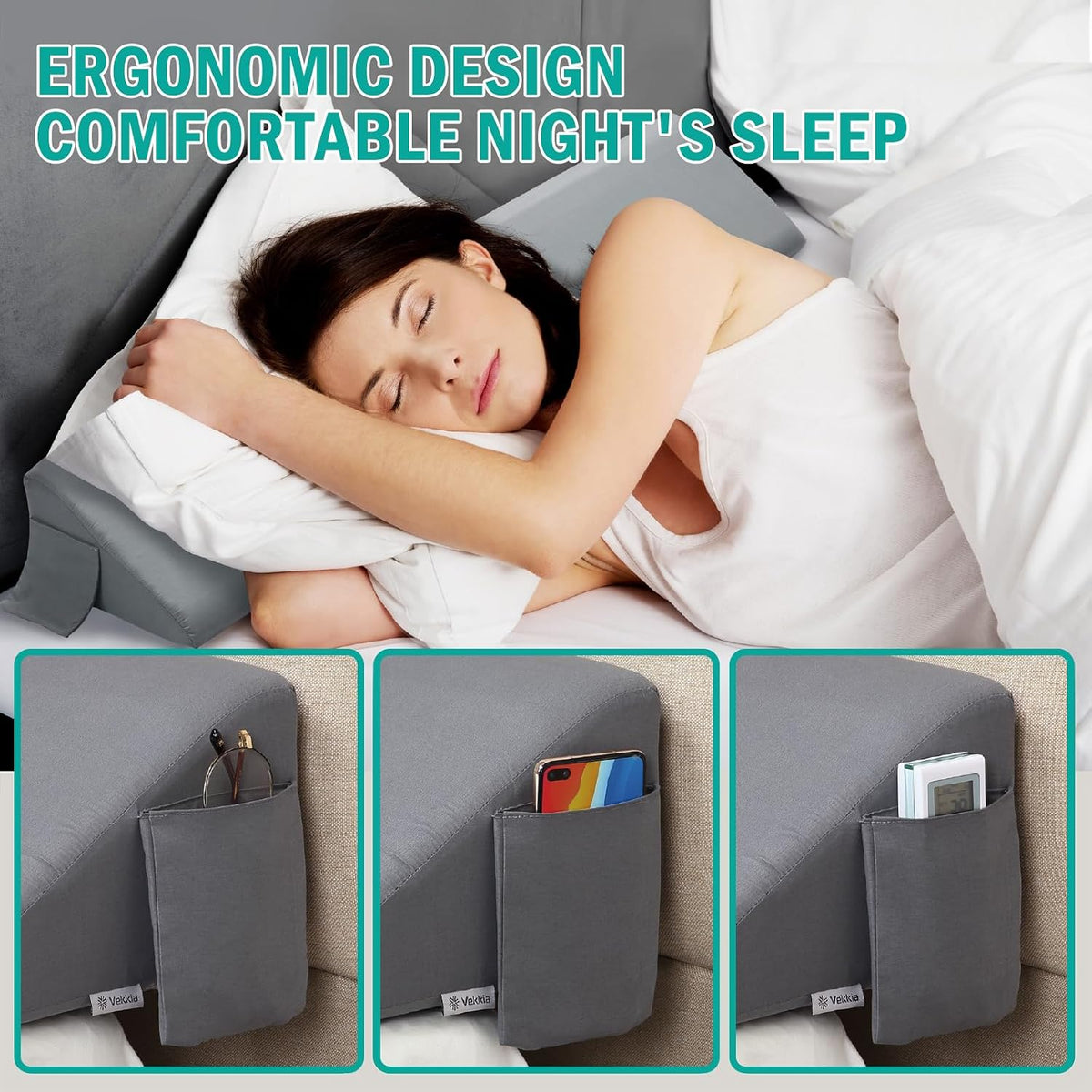 Vekkia Bed Wedge Pillow for Headboard Gap,Bed Gap Filler(0-6") King