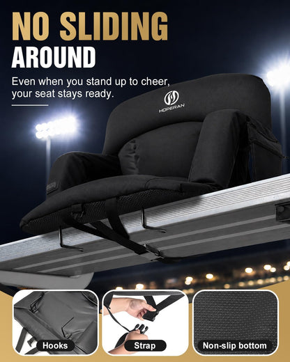 HOPERAN 25in Heated Stadium Seats for Bleachers, 4.3" Extra Thick, Pink | Super Soft Sofa-Style, Independent Seat&Back 3 Level Heat (NO Battery), 6 Recliner, Anti-Slip, Side Pockets, Backpack Straps