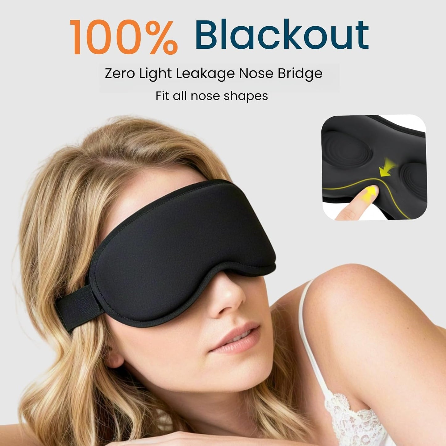Allfulyun Sleep Mask for Side Sleeper Women Men, 3D Light Blocking Eye Mask,Soft Breathable Eye Shade Cover, Comfortable Night Blindfold,Zero Pressure Sleeping Mask for Travel, Nap, Black