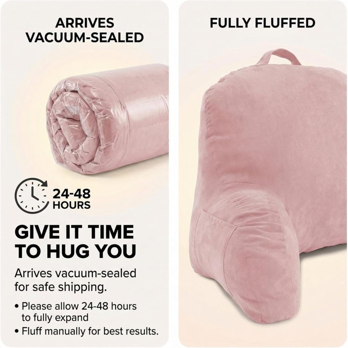 Deluxe Comfort Microsuede Bed Rest - Reading and Bedrest Lounger - Sitting Supprt Pillow - Soft But Firmly Stuffed Fiberfill - Backrest Pillow With Arms, Light Purple