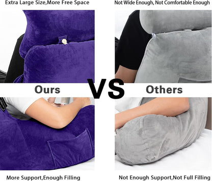 SLIGUY Reading Pillow-Bed Rest Pillow with Detachable Neck Roll & Support Arm for Sitting in Bed Couch or Floor-Backrest Reading Pillow Adult Back Pillow for Reading/Watching TV/Gaming,Dark Grey