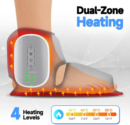 Portable Air Compression Foot Massager with Heat,4 Heat 4 Modes 3 Airbags,Smart Timer,Cordless Ankle Compression Massage for Muscle Relaxation & Fatigue Relief,Gifts for Men Women(Size 5 to 9, 1PC)