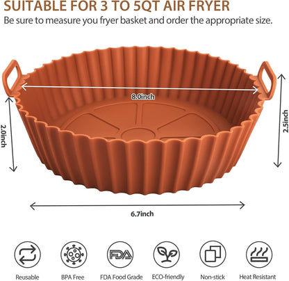 2 Pack Air Fryer Silicone Liners for Ninja, Reusable Silicone Bowl Basket Fit for 3 to 5QT Air Fryer, Replacement of Flammable Parchment Paper, Baking Tray Oven Accessories (Top 8in, Bottom 6.8in)