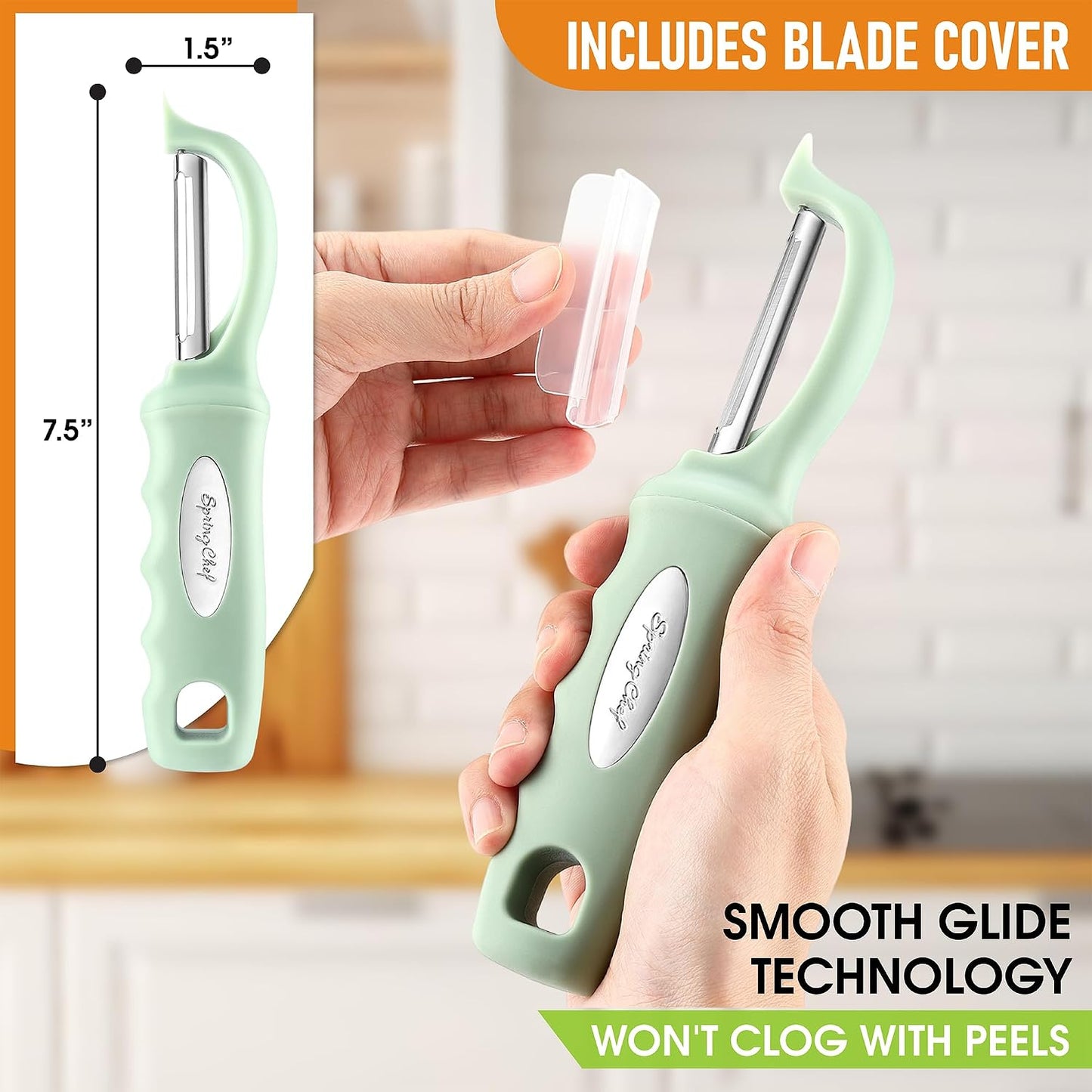 Spring Chef Swivel Potato Peeler for Kitchen w/ Soft Grip Handle, Mango | Premium Vegetable Peeler w/ Sharp Stainless Steel Blades, Multifunctional Food Peeler for Apple, Carrot, Cucumber, Fruit