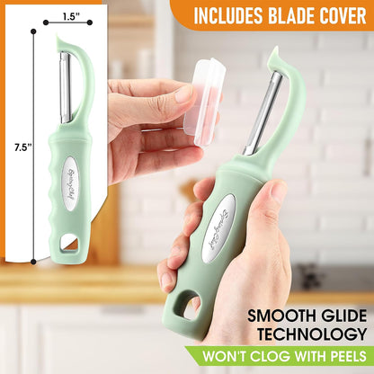 Spring Chef Swivel Potato Peeler for Kitchen w/ Soft Grip Handle, Mango | Premium Vegetable Peeler w/ Sharp Stainless Steel Blades, Multifunctional Food Peeler for Apple, Carrot, Cucumber, Fruit