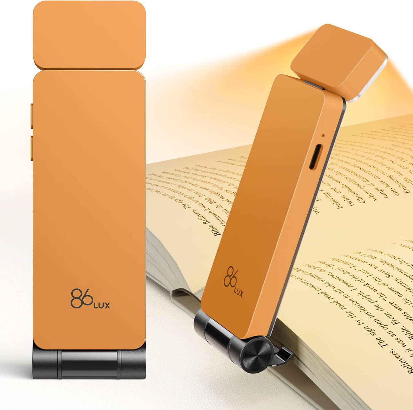 86lux Book Light, Rechargeable Reading Lights for Books in Bed | Ultralight Clip-on LED Bookmark Lamp with 3 Amber Colors & Stepless Dimming for Night Reading for Book Lovers, Ashen