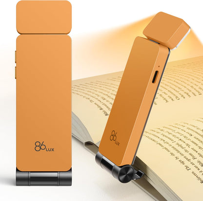 86lux Book Light, Rechargeable Reading Lights for Books in Bed | Ultralight Clip-on LED Bookmark Lamp with 3 Amber Colors & Stepless Dimming for Night Reading for Book Lovers, Ashen