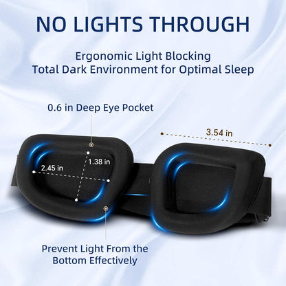 Sleep Eye Mask for Sleeping, 100% Blackout Eye Mask for Women & Men, 3D Contoured Zero Pressure Design, Adjustable Soft Blindfold, Eyelash Friendly Sleep Mask for Travel, Nap & Night Sleep