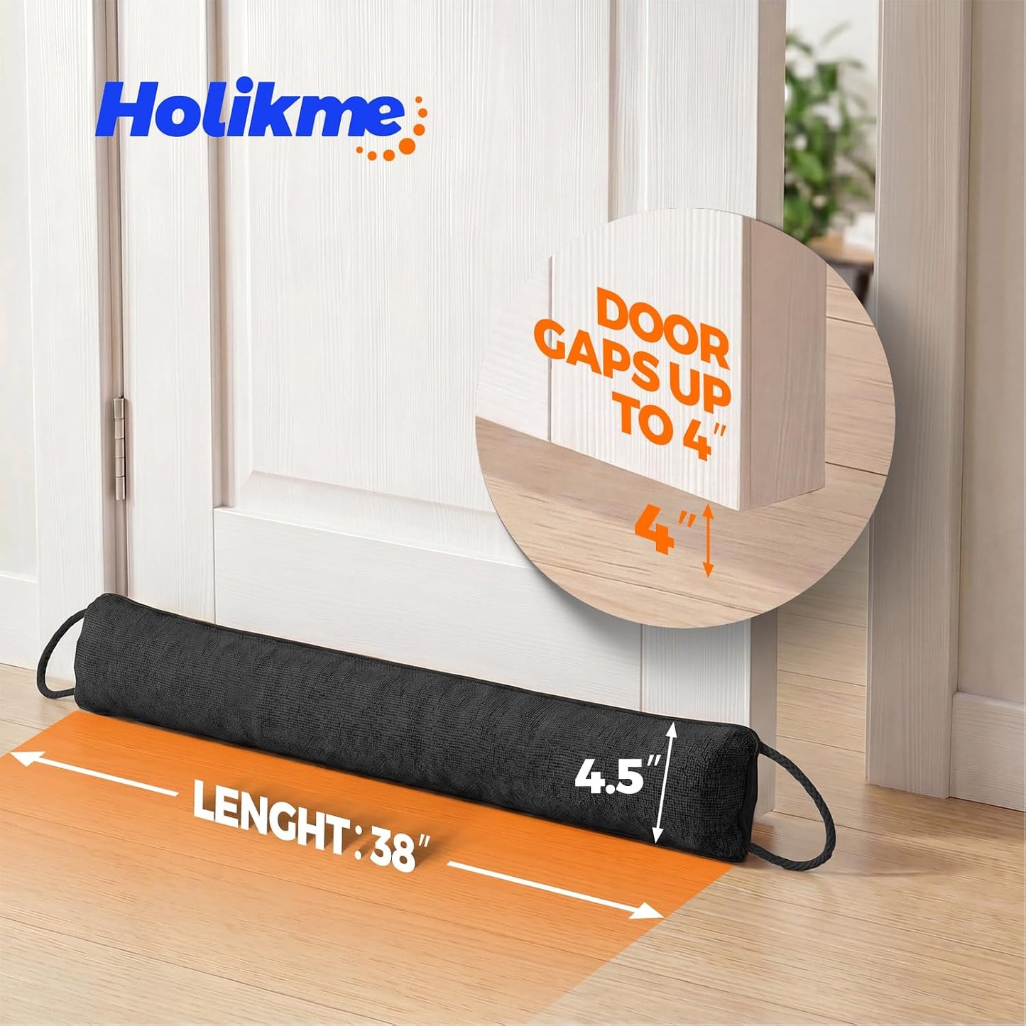 Holikme Weighted Door Draft Stopper - Under Door Seal, 36inch Black | Heavy Duty Fabric, Removable Washable Cover, Hook-and-Loop Fasteners Included, Soundproof & Thermal Insulation, Energy Saving