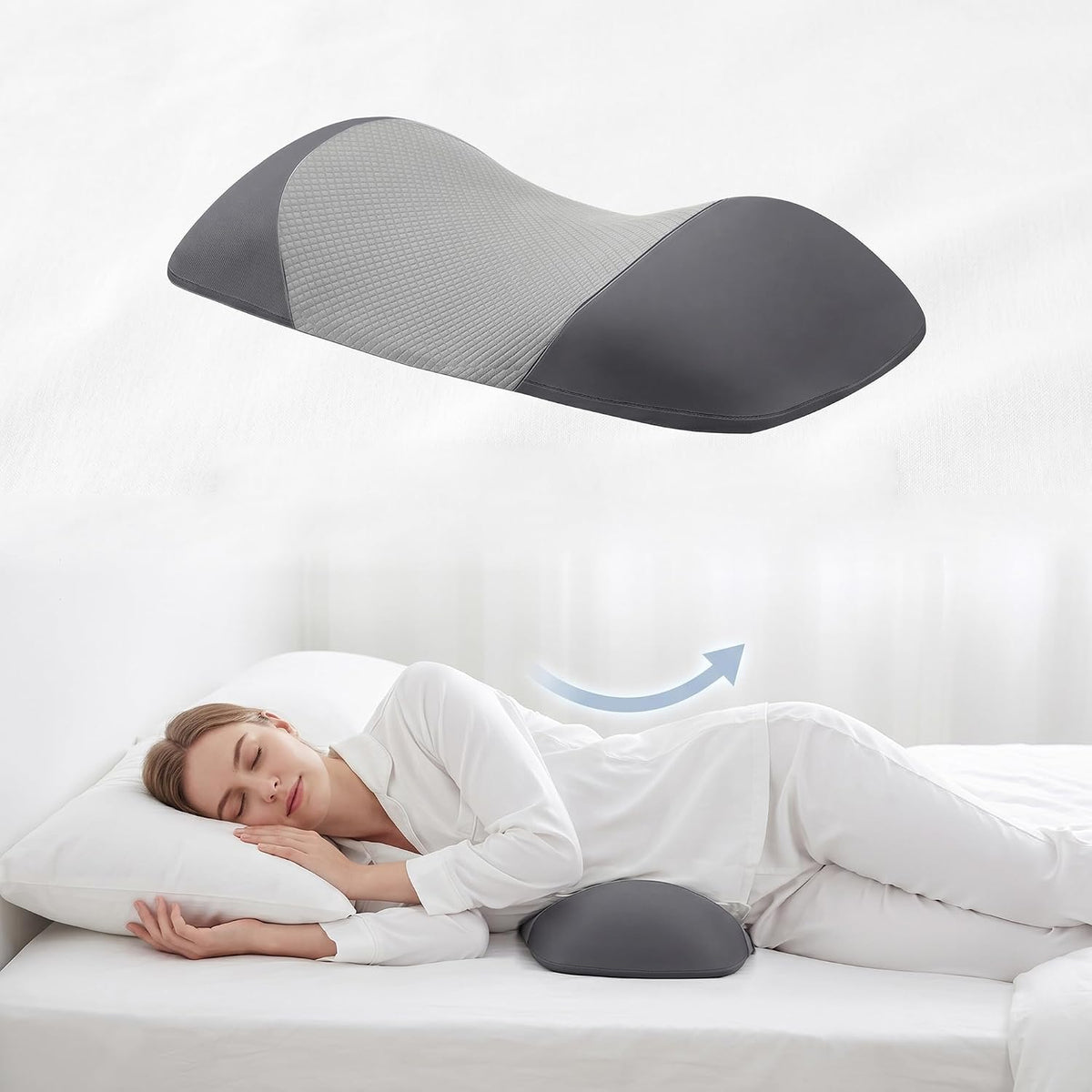 Lumbar Support Pillow for Sleeping,Premium Memory Foam Lower Back Pain Relief Bed Rest Support Pillows for Car Bed,Couch,Waist Support Care Cushion,Sleep Lumbar Pillow (Black Grey)