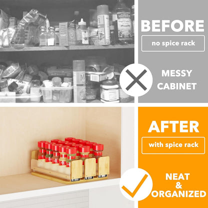 SpaceAid Bamboo Pull Out Spice Rack Organizer for Cabinet, Heavy Duty Slide Out Seasoning Kitchen Pantry Sliding Vertical Organization, 7.6" Wide, 3 Drawers(2" Wide), 2-Tier, Natural