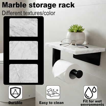 Toilet Paper Holder with Natural Marble Shelf for Bathroom Washroom,Wall Mounted Tissue Holder Suitable for Mega Roll (Brushed Nickel,Small 6.7 * 4.3 in)