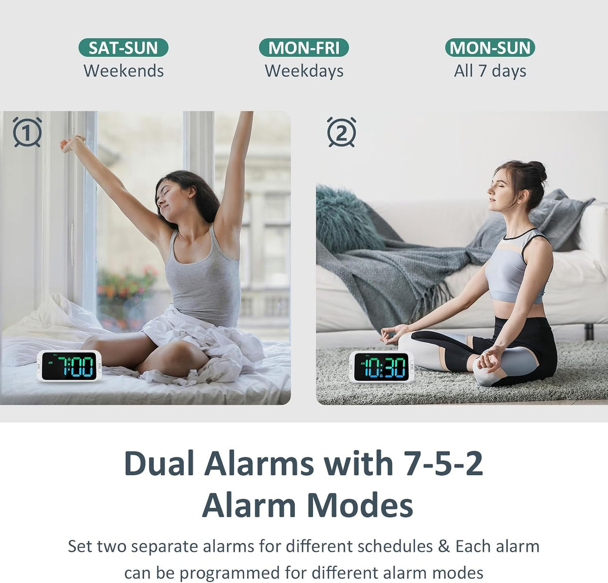 Odokee Digital Dual Alarm Clock for Bedroom with 0-100% Dimmable Display
