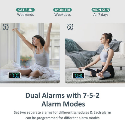 Odokee Digital Dual Alarm Clock for Bedroom with 0-100% Dimmable Display