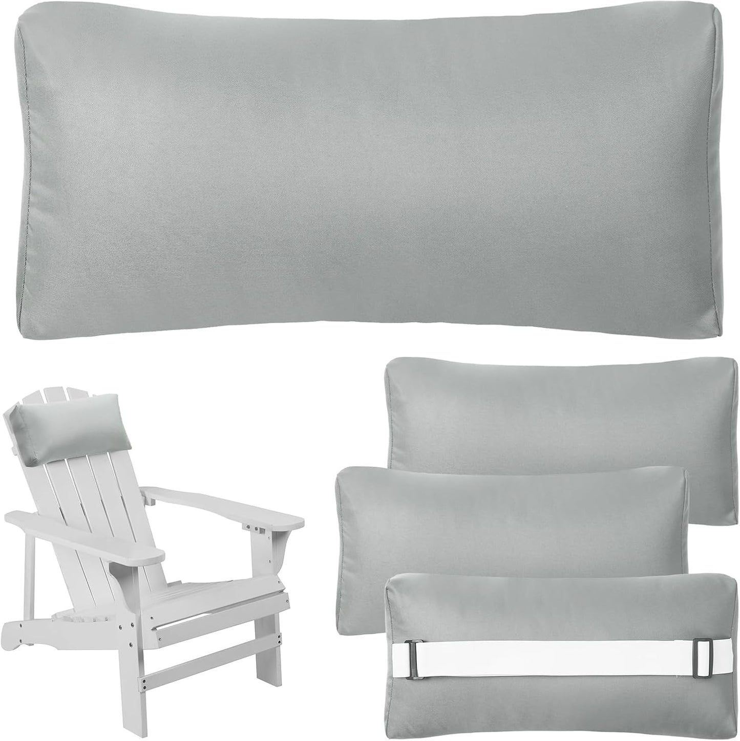 Headrest Pillow for Patio Chaise Lounge Chair, 4 Pack Outdoor Chaise Pillows with Adjustable Elastic Stripe Head Resting Pillows for Recliner Office Chair, Dark Gray