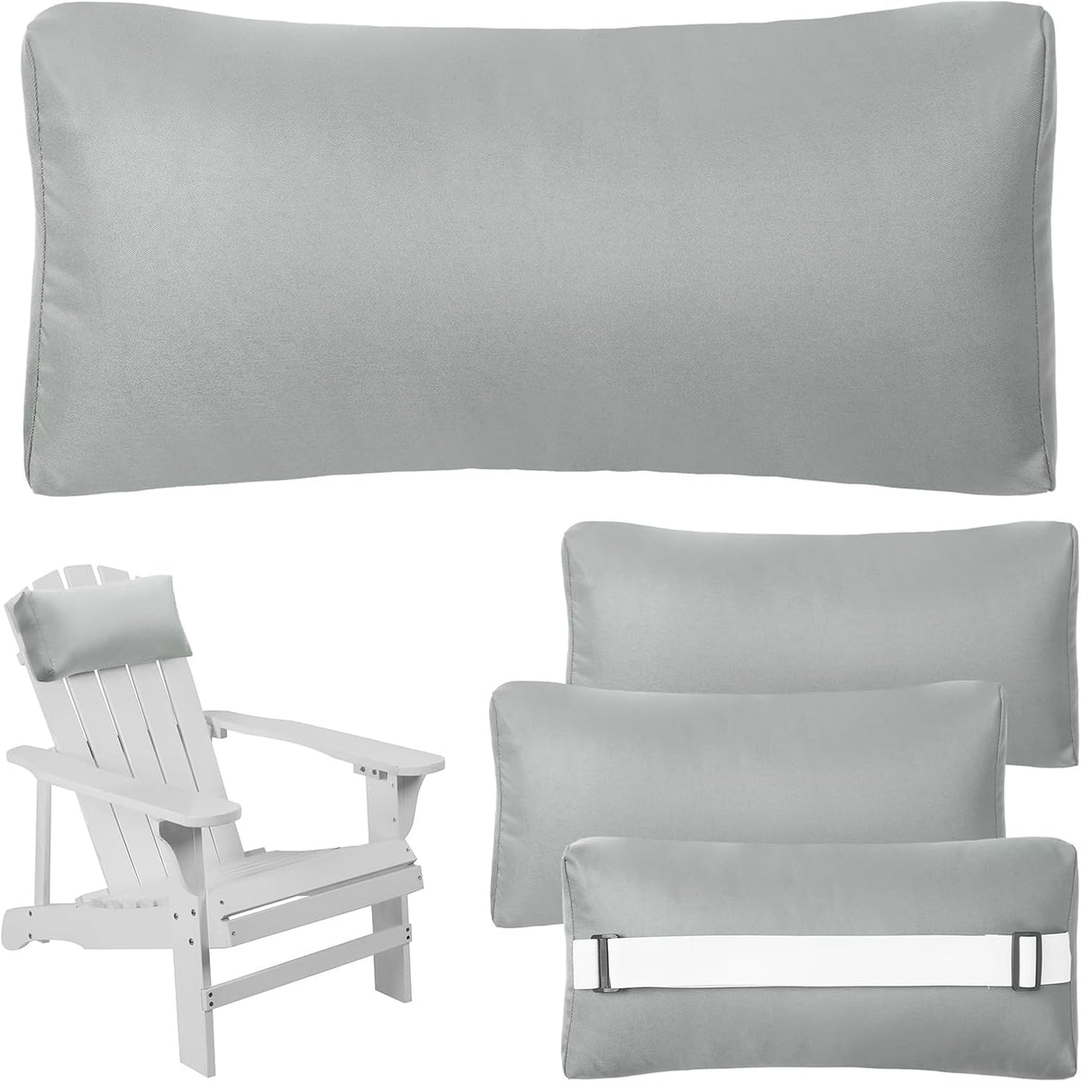 Headrest Pillow for Patio Chaise Lounge Chair, 4 Pack Outdoor Chaise Pillows with Adjustable Elastic Stripe Head Resting Pillows for Recliner Office Chair, Dark Gray