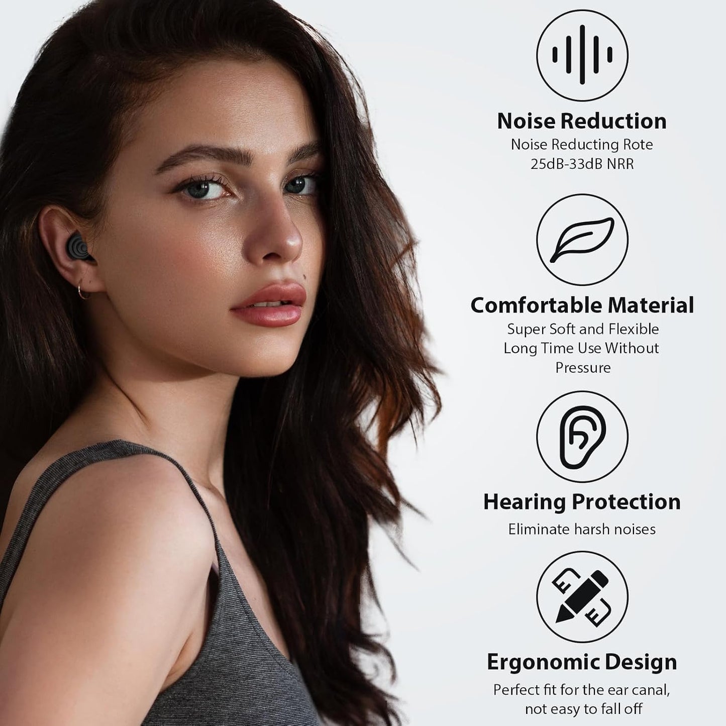 Yawsoy Ear Plugs for Sleeping Noise Cancelling, Reusable Soft Noise Reduction Earplugs for Sleep, Focus, Travel, Work, Motorcycle, Concert with 6 Silicone Ear Tips and 6 Foam Ear Tips - 25-35dB Black