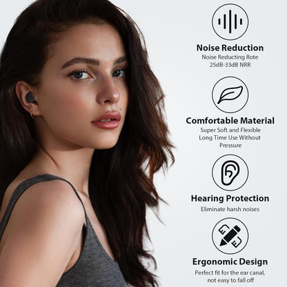 Yawsoy Ear Plugs for Sleeping Noise Cancelling, Reusable Soft Noise Reduction Earplugs for Sleep, Focus, Travel, Work, Motorcycle, Concert with 6 Silicone Ear Tips and 6 Foam Ear Tips - 25-35dB Black