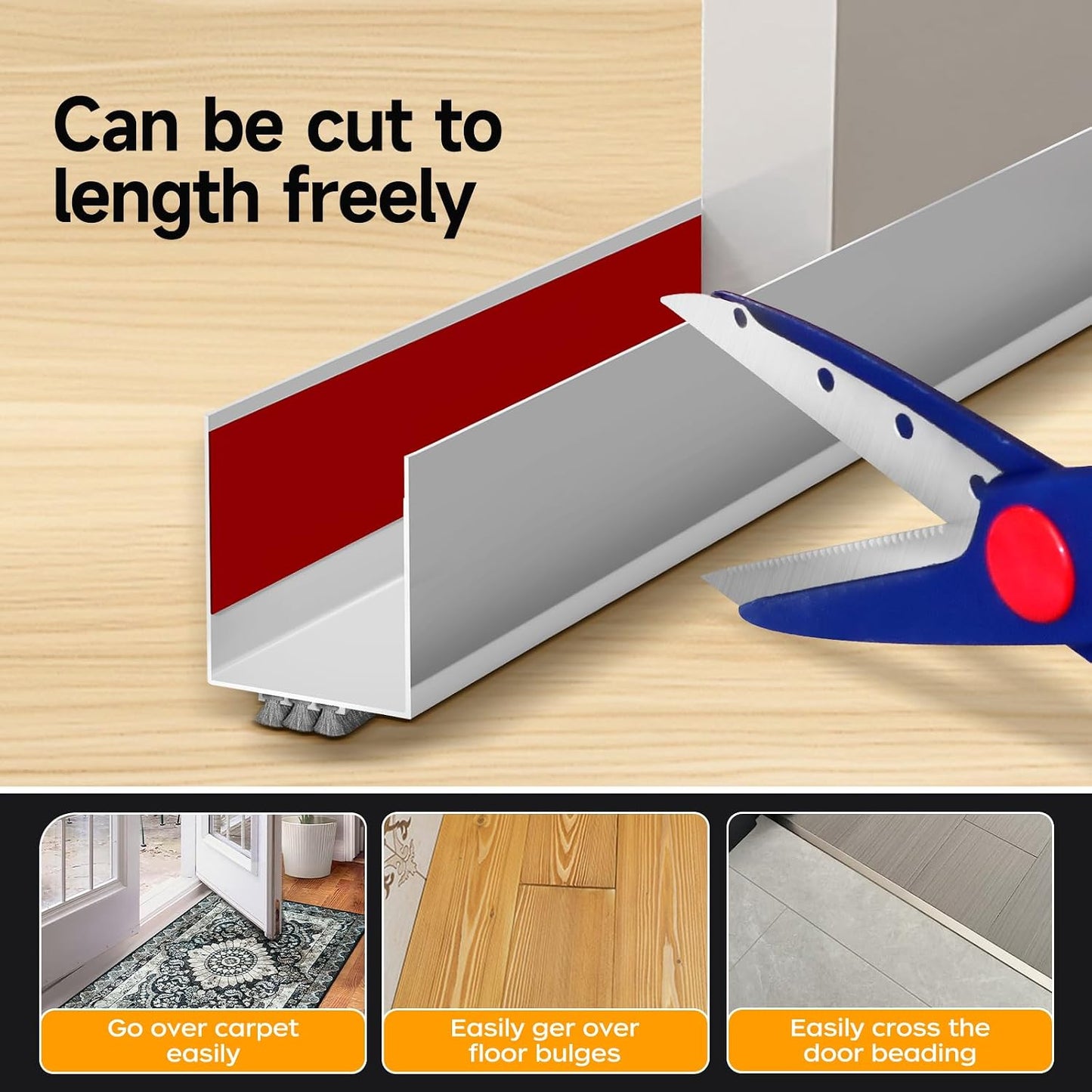 2 Pack Weather Stripping Door Seal, 36” Length Cuttable Door Draft Stopper, Strong Adhesive Door Sweep for Exterior and Interior Doors (2, White)