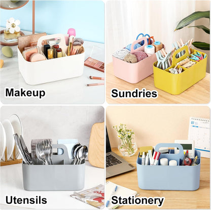 Multiuse Caddy Organizer with Handle, Portable Divided Plastic Tote Bin - Art Craft, Stationary Pen Marker Crayons, Makeup Hair Supplies Storage - Bathroom, Classroom, Dorm, Office, Desk Holder - Grey