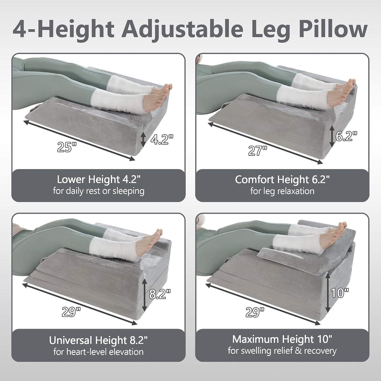 Wedge Pillow for Sleeping, Bed Wedge Pillow for After Surgery 3-Height Memory Foam Leg Elevation Pillow for Swelling Back Pain Relief Sciatica Knee Ankle Pain Bed Support Legs L 24"