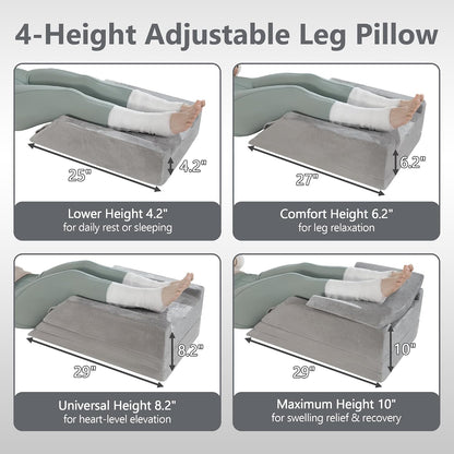 Wedge Pillow for Sleeping, Bed Wedge Pillow for After Surgery 3-Height Memory Foam Leg Elevation Pillow for Swelling Back Pain Relief Sciatica Knee Ankle Pain Bed Support Legs L 24"