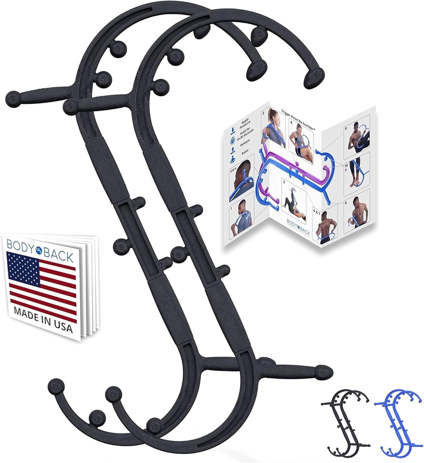 Body Back Buddy Classic Back Massager & Neck Massager for Pain Relief, Blue | USA Made Dual Massage Hooks For Back, Shoulder, And Neck, Muscle Knot Remover For Trigger Point Therapy And Full Body Relief