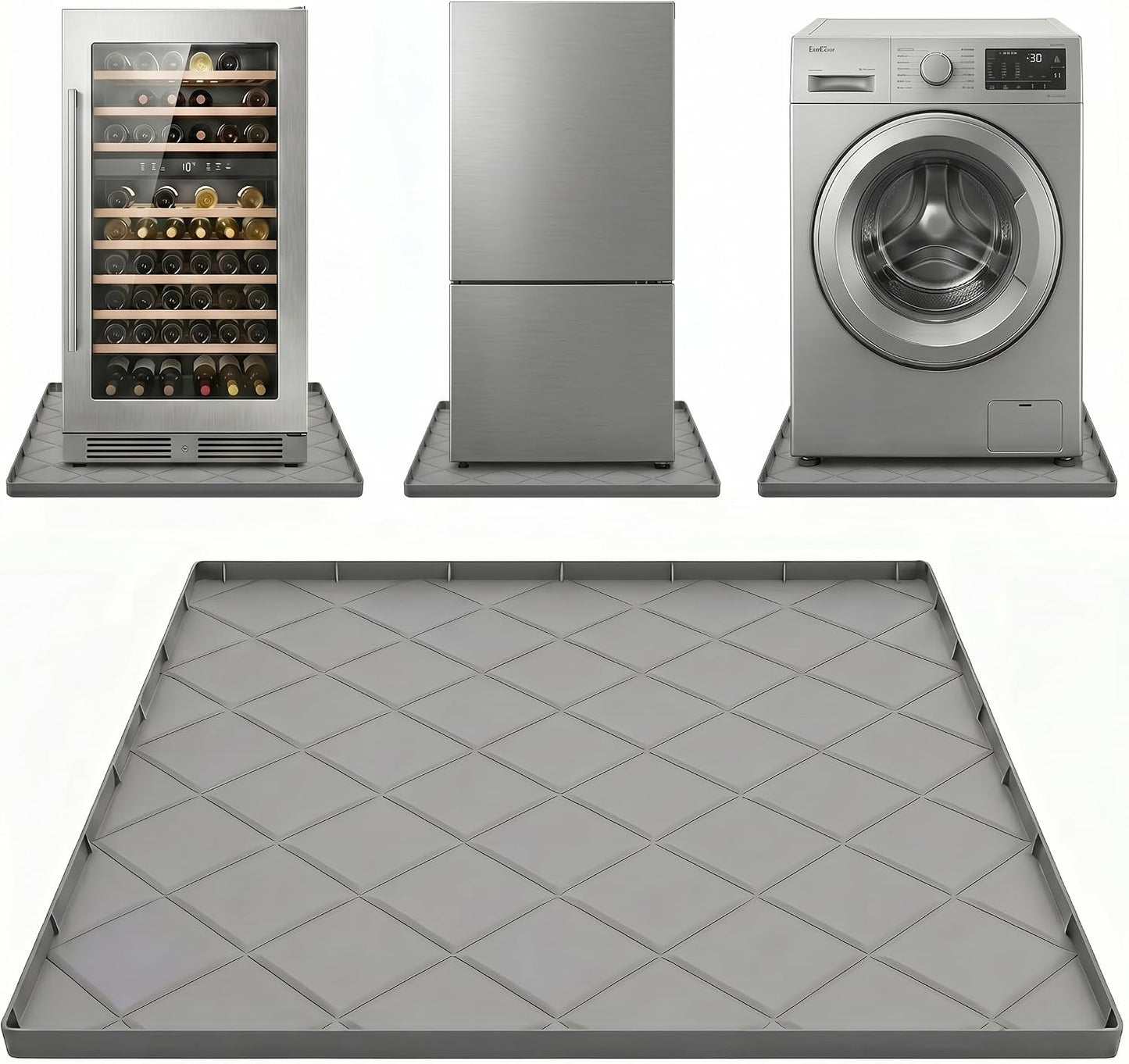 32"x30" Washing Machine Pan Silicone Mat, Upgraded 1" Raised Edges | Non-Slip Waterproof Washer Drip Tray for Under Washer & Dryer,Anti-Vibration Floor Protector for Refrigerator,Water Dispenser