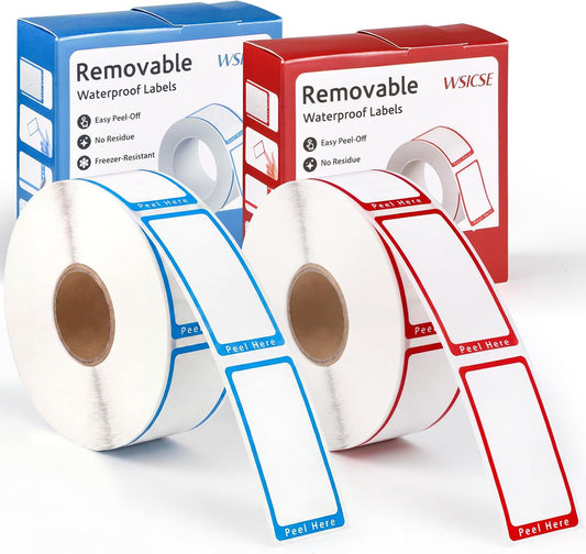1200 Blank Freezer Labels with Dispenser, 1 x 2 in, Removable, Red/Blue