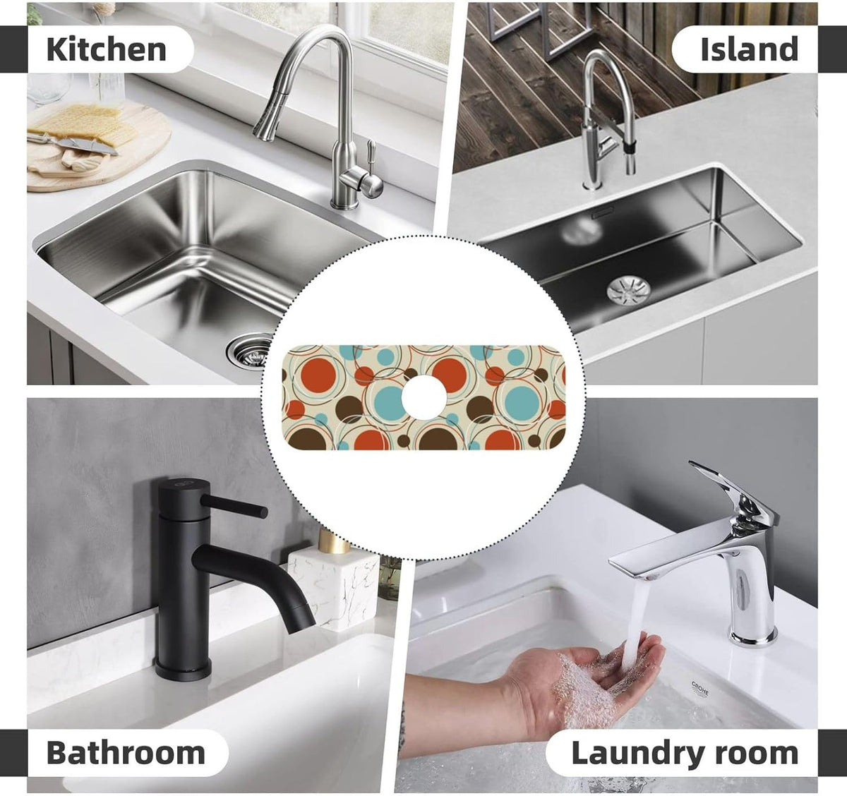 Aquamarine Blue Mexican Tiles Faucet Splash Guard Mat for Kitchen Sink 15x5.5" - Colors B