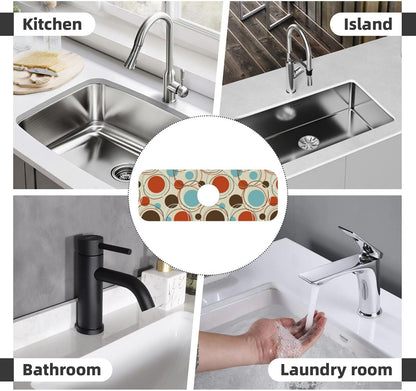 Aquamarine Blue Mexican Tiles Faucet Splash Guard Mat for Kitchen Sink 15x5.5" - Colors B