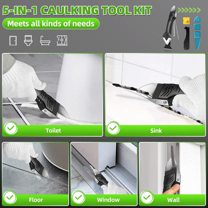 5 in 1 Silicone Caulking Tool Kit, Caulk Remover Tool with Stainless Steel Head,Caulk Finishing Tool with Different Angles,Grout Removal Tool for Kitchen Sink Washroom Floor Bathroom Toilet Caulking
