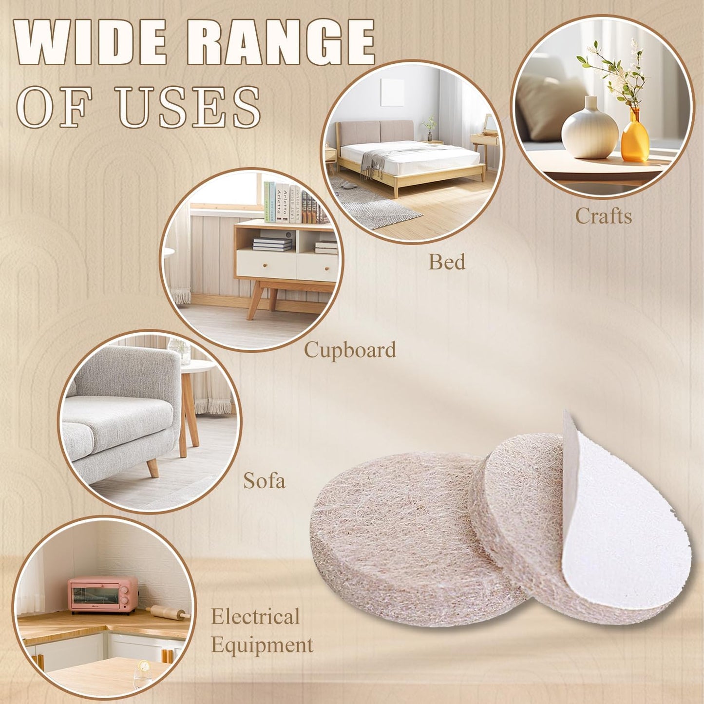 Felt Furniture Pads -56 Pcs(1+2)” Premium Felt Pads for Chair Legs Furniture, Floor Protectors for Hardwood Floors,Brown