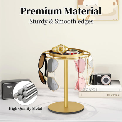 LSK Metal Sunglasses Organizer, Glasses Holder Stand with Storage Tray | Eyeglasses Holder with Anti-Slip Pads for Tabletop, Desk, Dresser, Matte Black