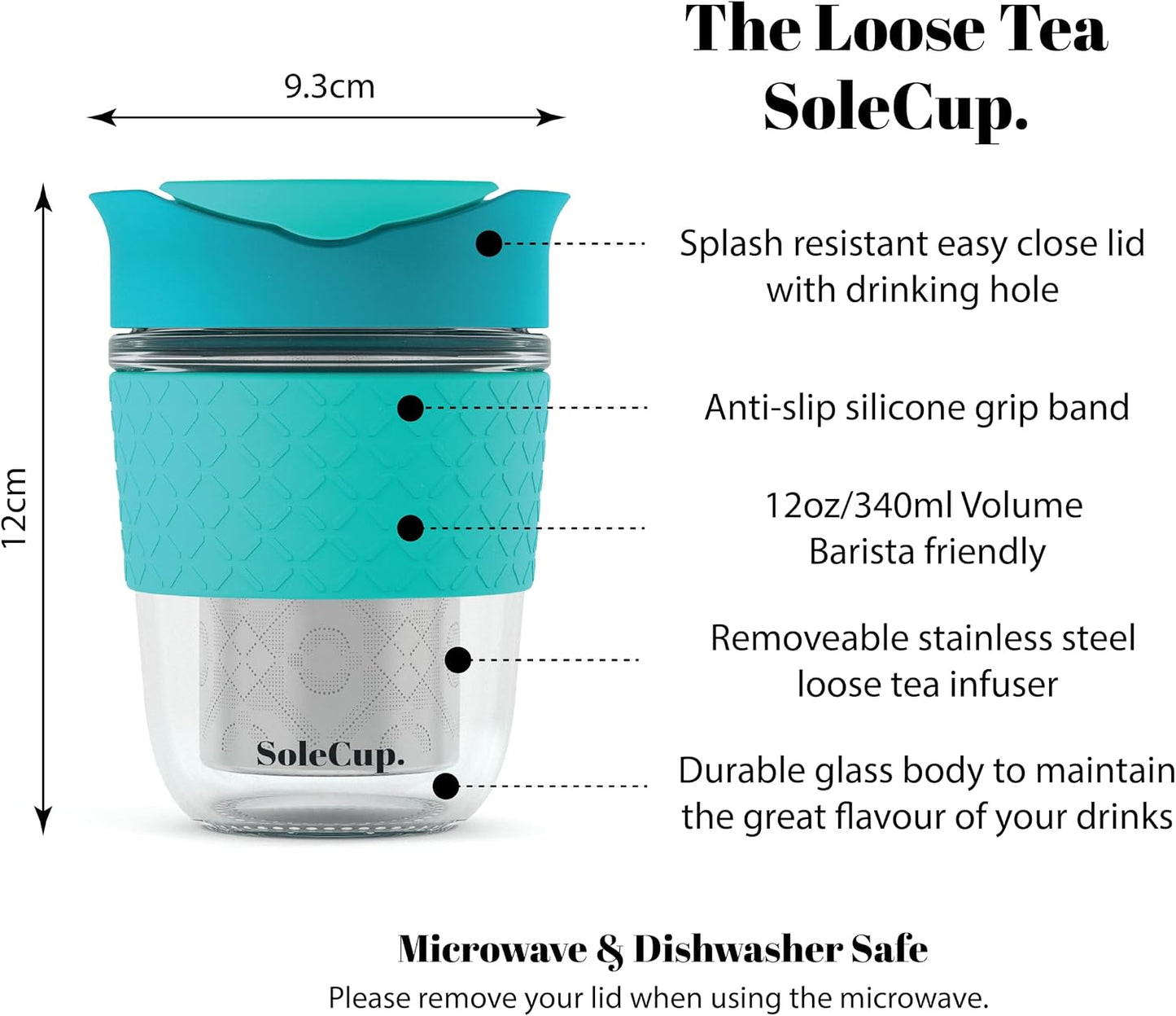 Large Travel Mug Loose Tea Infuser - Detachable Tea Strainer with Spill Proof Lid - 18oz/530ml BPA-Free Reusable Glass Travel Coffee Cup with Silicone Band (Ice Cream, 18oz)