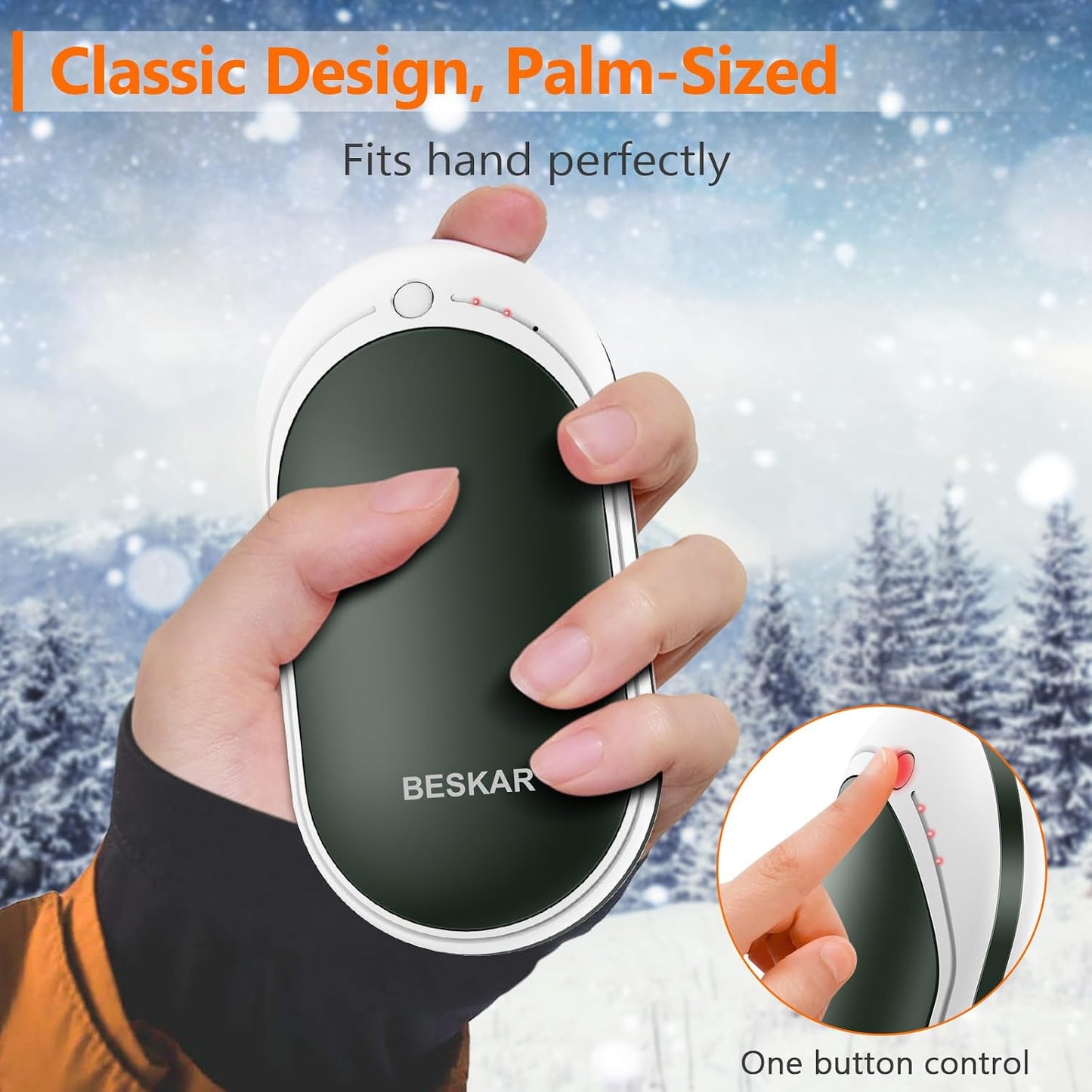 BESKAR Rechargeable Hand Warmer, 5200mAh Electric Hand Heater | Double Sided Heating, USB Quick Charge, Portable Pocket Hand Warmer for Outdoor, Golf, Raynauds