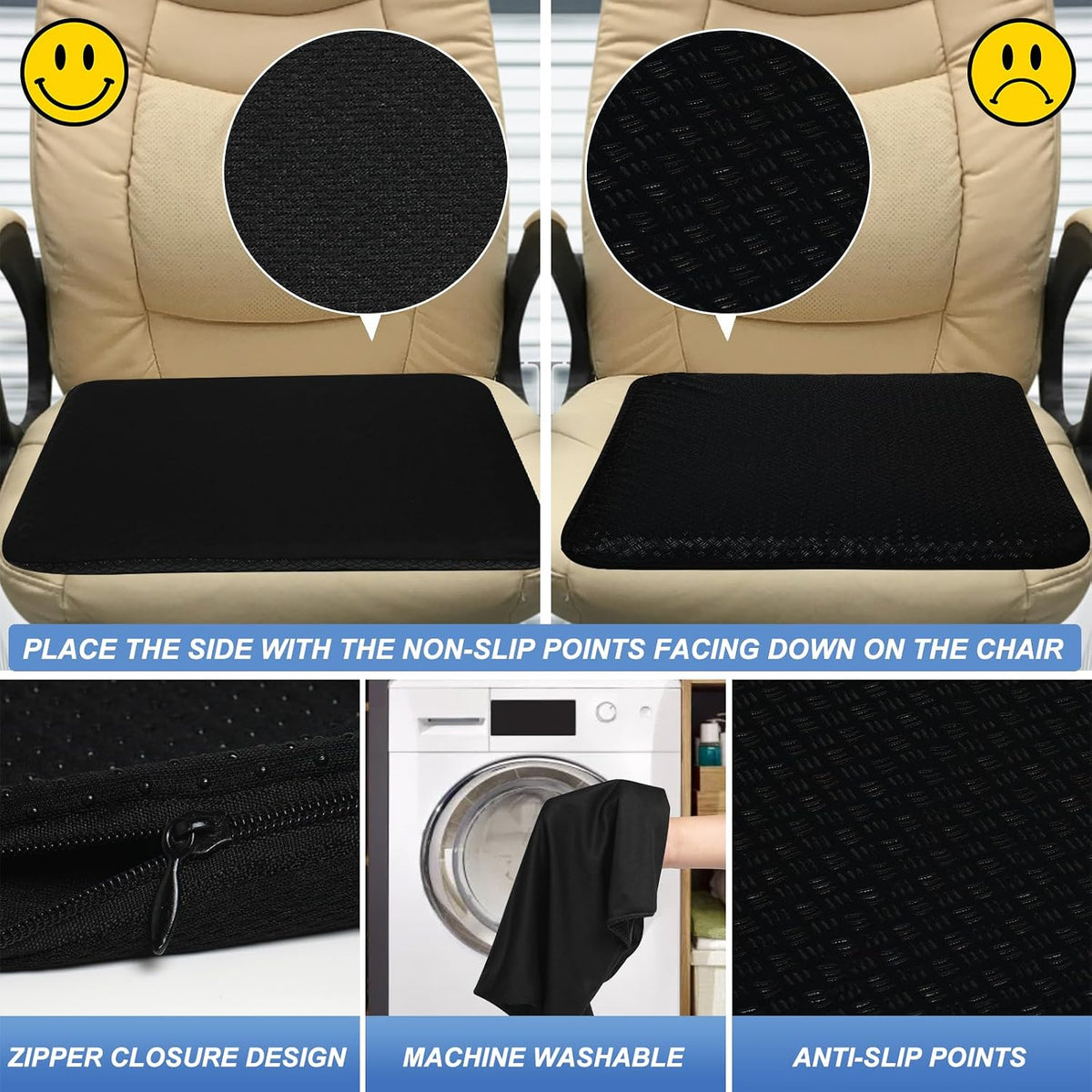Gel Seat Cushion for Long Sitting - 16.5" x 14.5" x 2.4" (Extra Thick＆Soft)