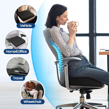 SweetSlubr Seat Cushion, Chair Pad, Memory Foam Large Cushion | Office Chair Cushion for Tailbone Pain Relief, Non-Slip Cover, Soft Support for Office Chair, Car Seat, Airplane,Large/Black