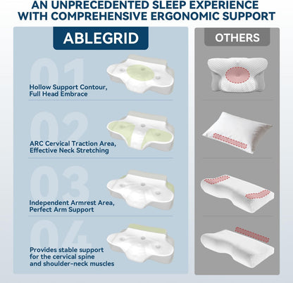 ABLEGRID Memory Foam Cervical Neck Support Pillow,Contour Cooling Gel Pillow for Neck Shoulder Pain Relief,Odorless Ergonomic Orthopedic Adjustable Deep Sleep Bed Pillow for Side,Back,Stomach Sleepers