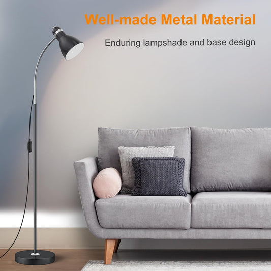 LEPOWER Floor Lamp, Metal Standing Lamp with Adjustable Gooseneck for Dorm | Easy to Assemble, E26 Base, Sturdy Metal Base, Convenient Switch, Task Reading Pole Lights for Office & Bedroom, Living Room