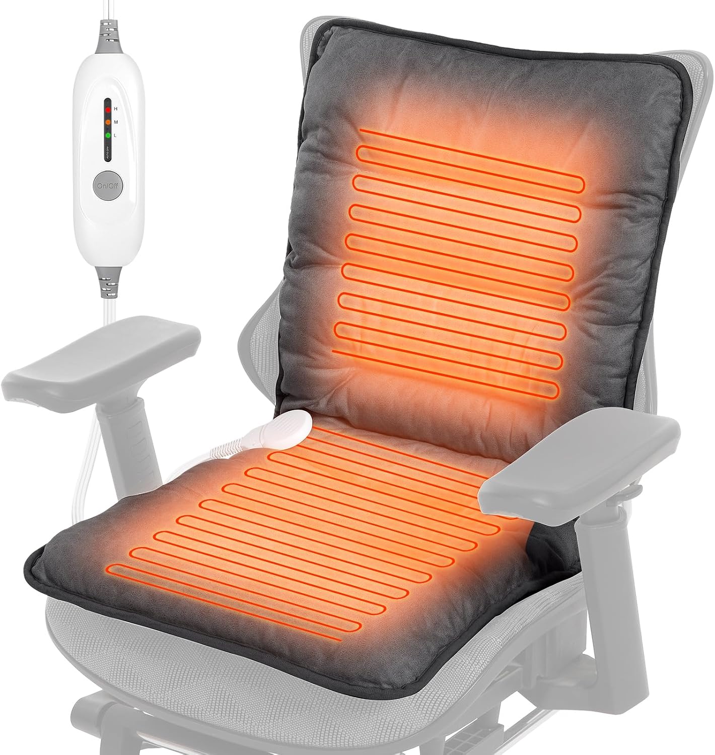 Heated Seat Cushion for Office Chair, Heated Seat Pad for Pain Relief Promote Blood Circulation with 3 Heat Levels & 90mins Auto-off, Chair Warmer for Back, Waist, Hips, Thighs Home Office Use, Grey